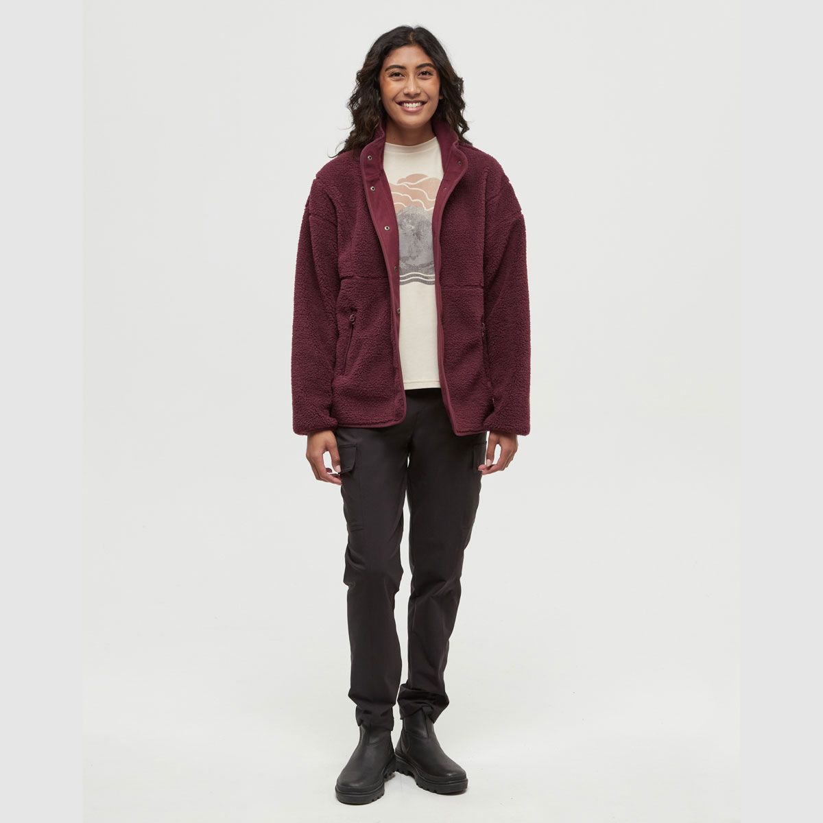 tentree W Kincaid Full Snap Burgundy/Burgundy