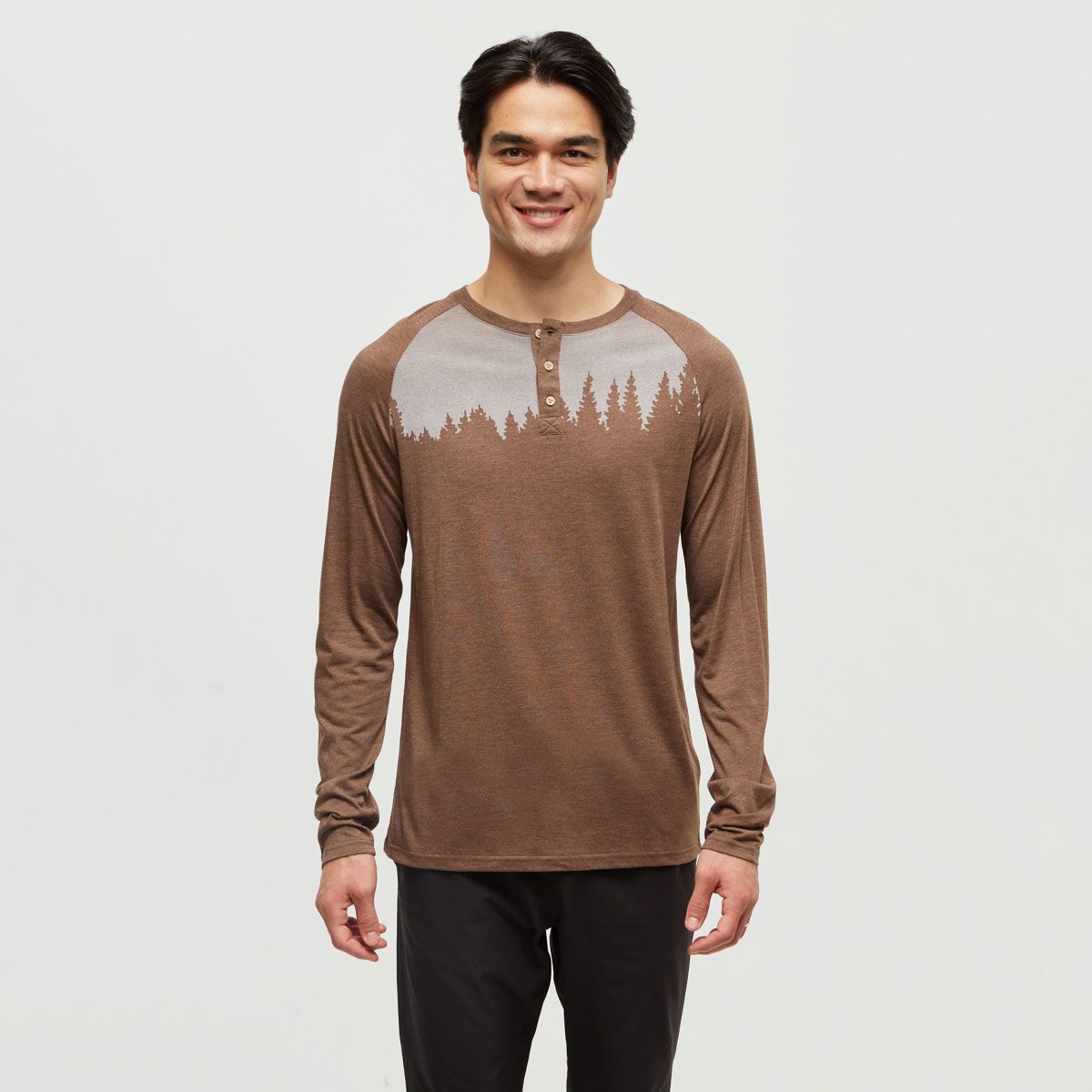 tentree M Baker Henley Longsleeve Clove Heather/White