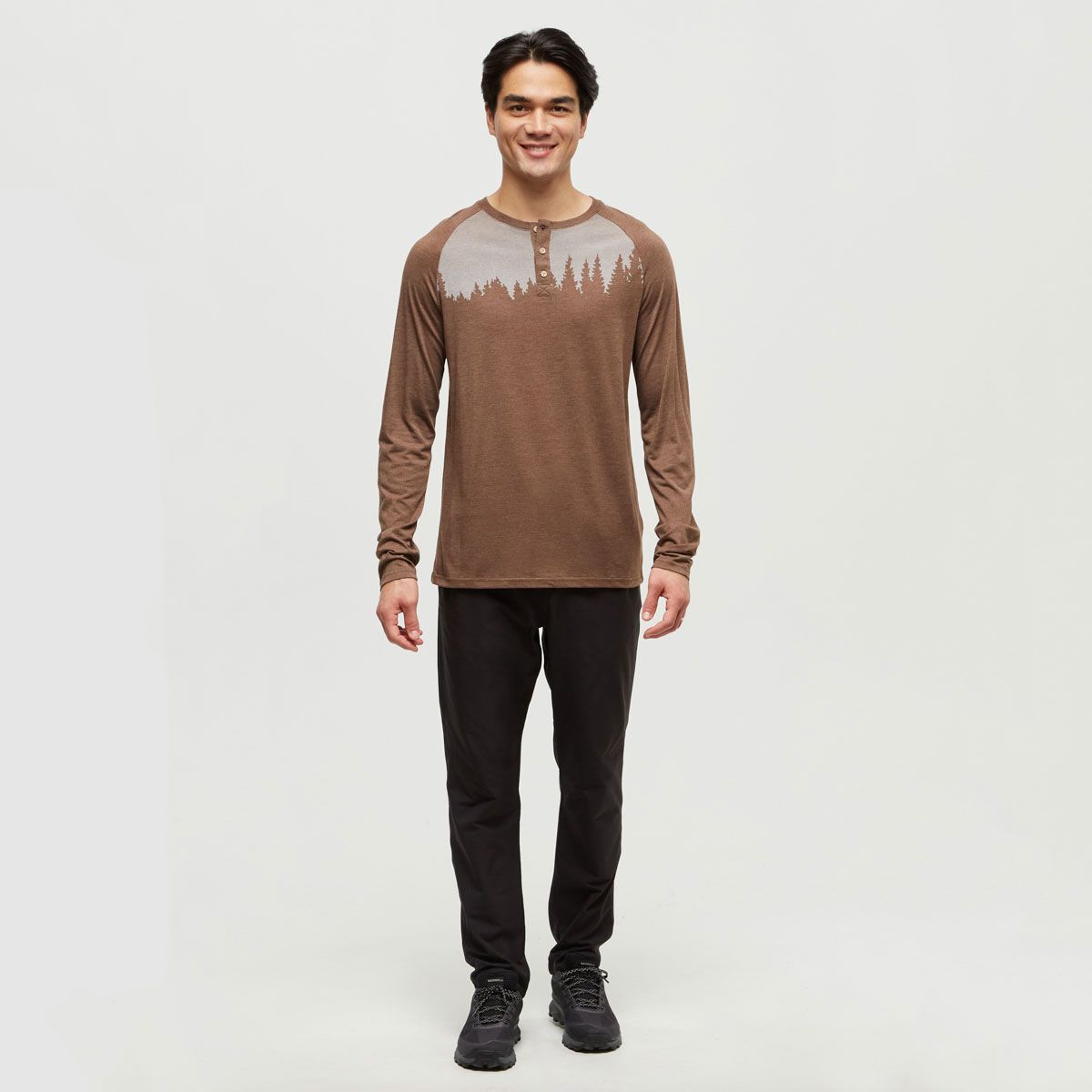 tentree M Baker Henley Longsleeve Clove Heather/White