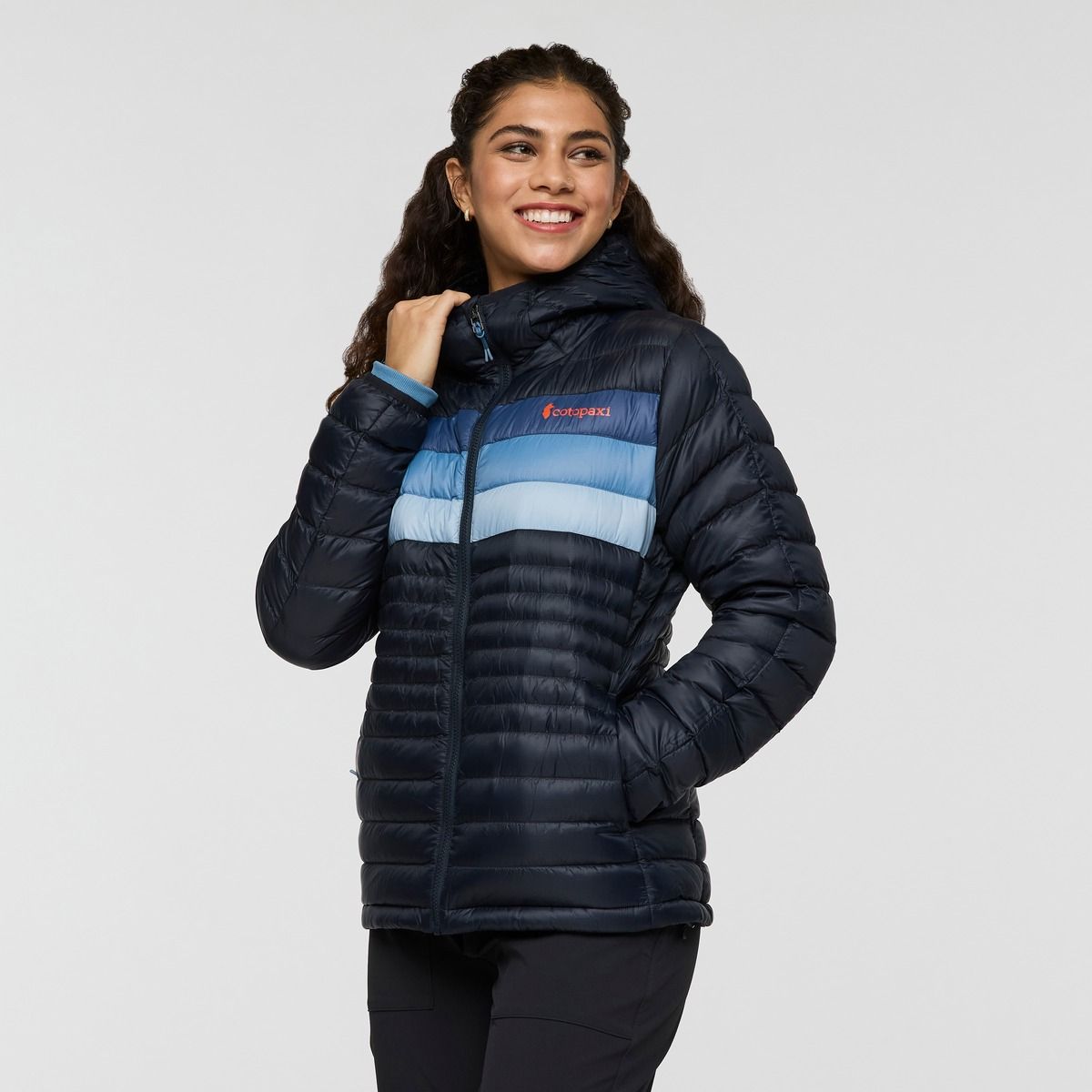 Cotopaxi W Fuego Down Hooded Jacket Carbon Stripe
