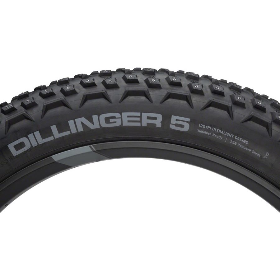 45NRTH Dillinger 5 Tire - 27.5 x 4.5, Tubeless, Folding, Black, 120tpi, 252 Concave Carbide Aluminum Studs