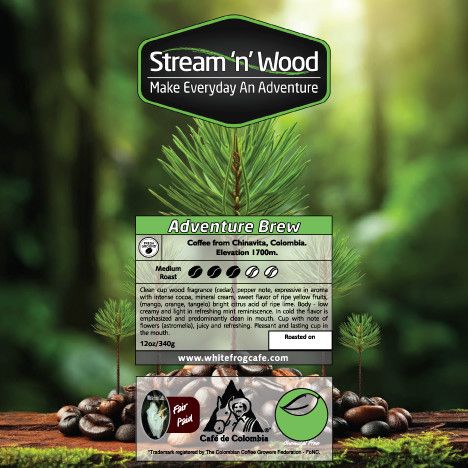 Stream N Wood Adventure Brew Coffee, Medium Roast,  Fresh Ground - 340G Bag (By White Frog Cafe)