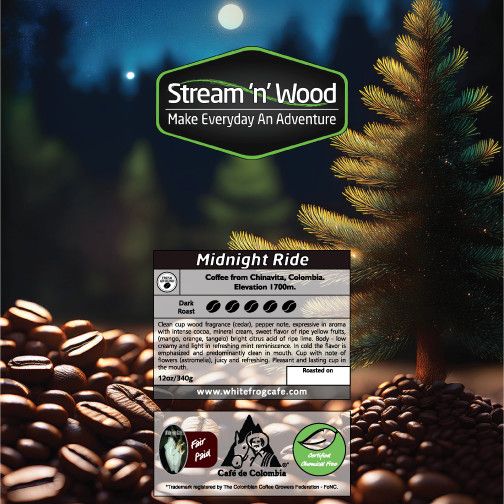 Stream N Wood Midnight Ride Dark Roast Coffee Fresh Ground - 340G Bag (By White Frog Cafe)