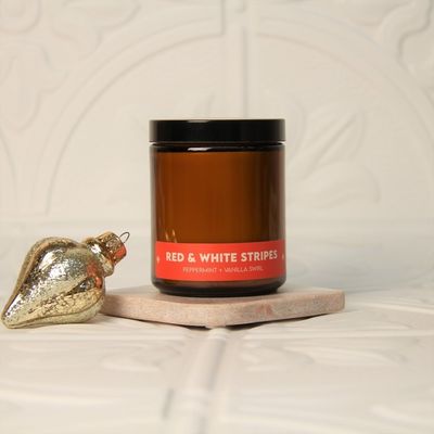 Charleston & Harlow Holiday Red & White Stripes Soy Wax Candle -Peppermint Vanilla