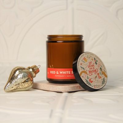 Charleston & Harlow Holiday Red & White Stripes Soy Wax Candle -Peppermint Vanilla