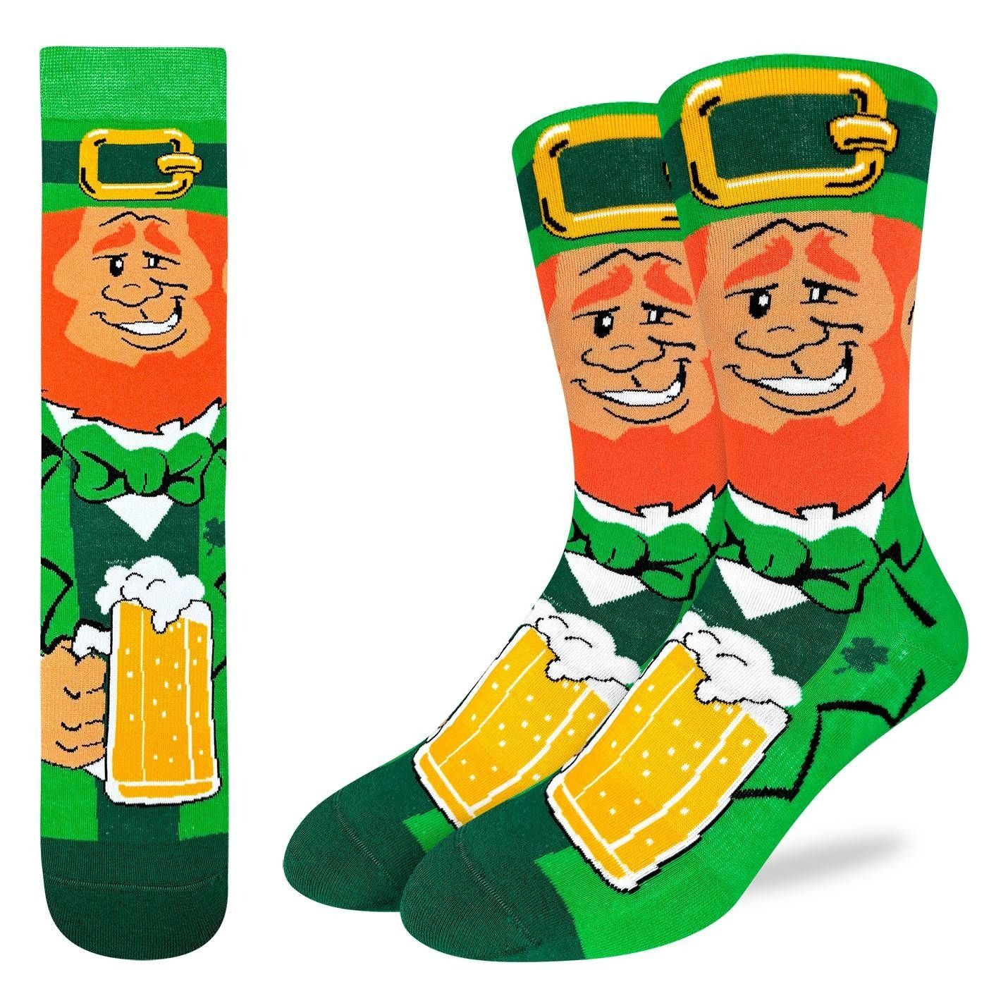 Good Luck Sock Leprechaun Drinking Beer Socks Mens 8-13