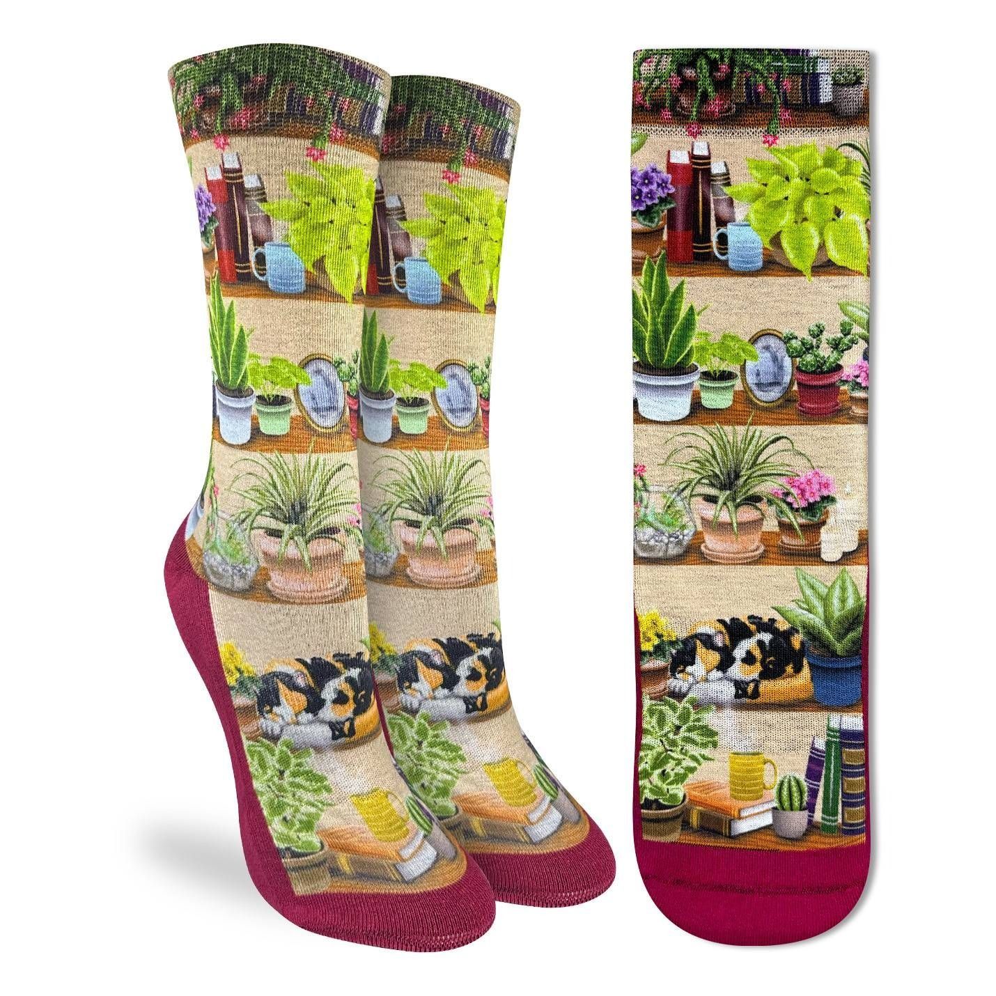 Good Luck Sock Bookshelf of Plants Socks Womens 5-10 Good Luck Sock Bookshelf of Plants Socks Womens 5-10