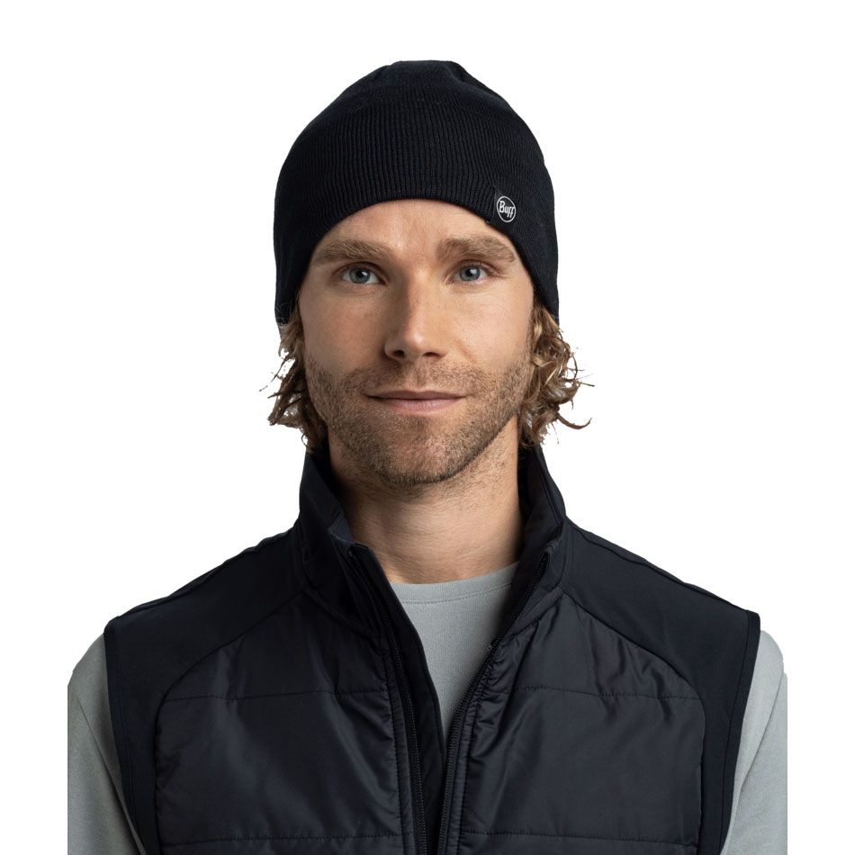 Buff Knitted & Fleece Band Beanie Lilon Short Black