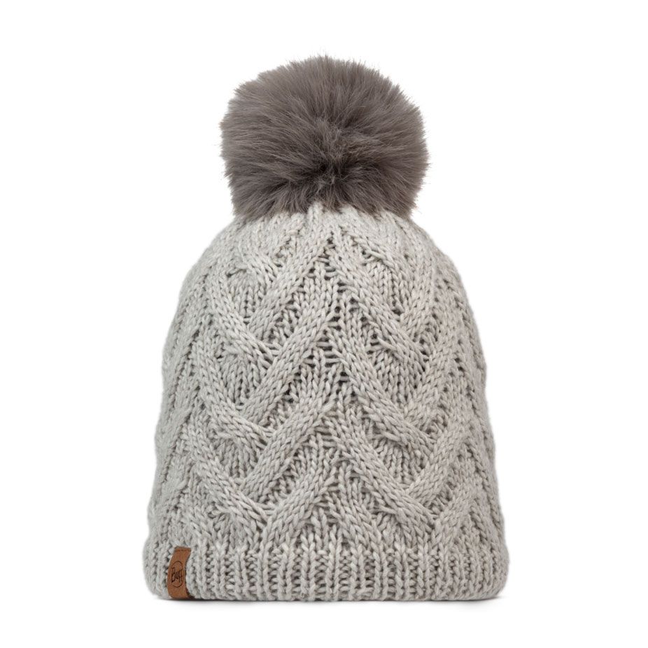 Buff Knitted & Fleece Band Beanie Caryn Ecru