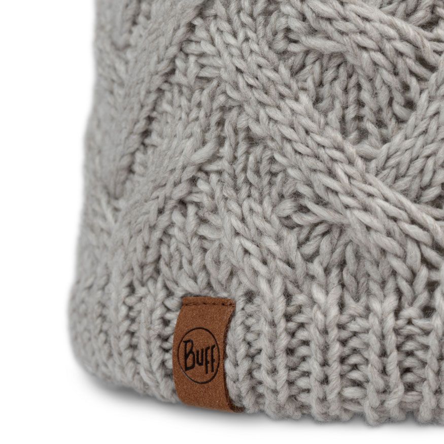 Buff Knitted & Fleece Band Beanie Caryn Ecru