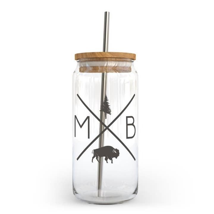 DIYxe MB X Art Glass Can w Bamboo Lid (Glass Straw)