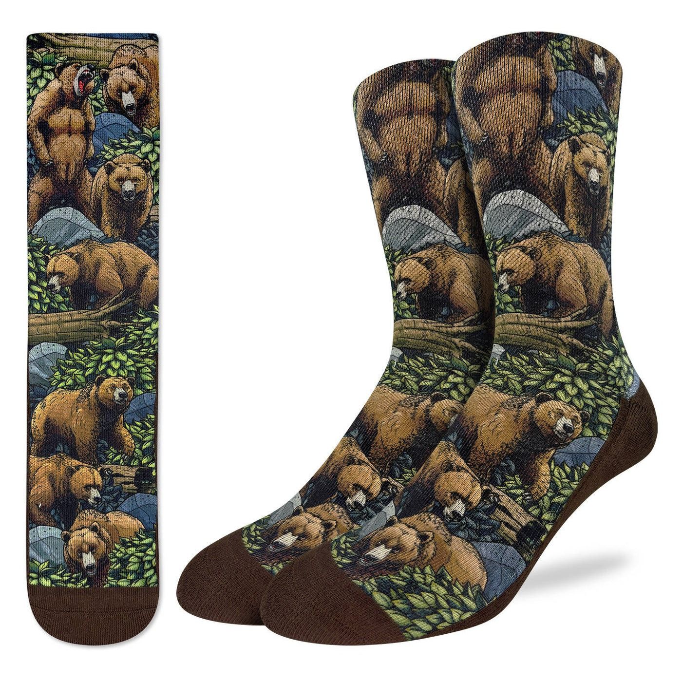Good Luck Sock Grizzly Bears In The Forrest Socks Mens 8-13