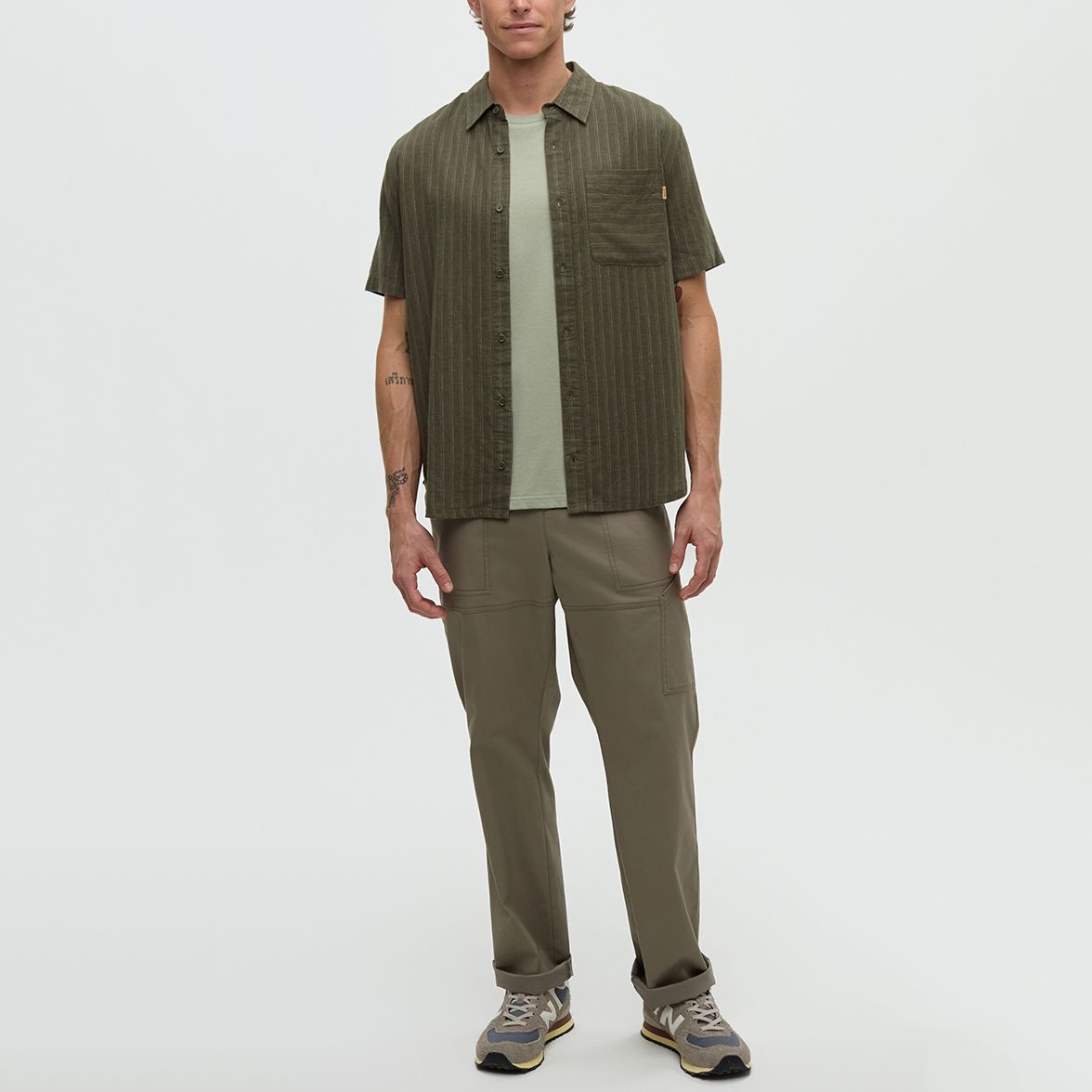 tentree M Dundas Shirt Deep Olive/Double Stripe