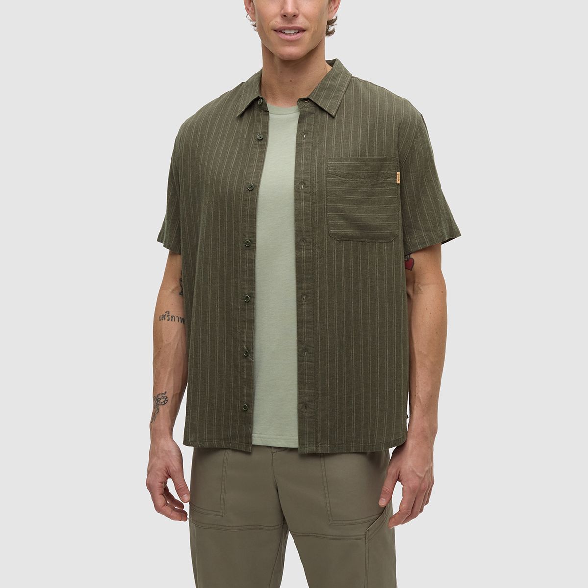 tentree M Dundas Shirt Deep Olive/Double Stripe