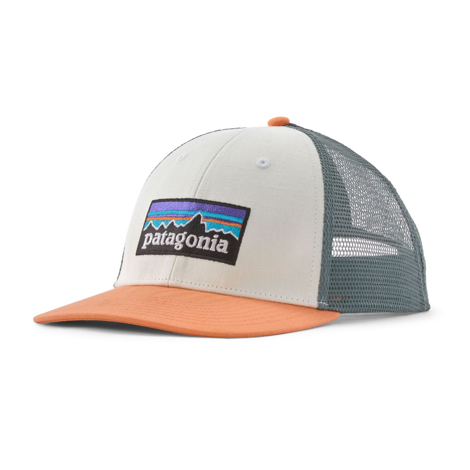 Patagonia P-6 Logo LoPro Trucker Hat White w/Peach Sherbet