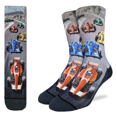 Good Luck Sock Formula Racing Cars Socks Mens 8-13