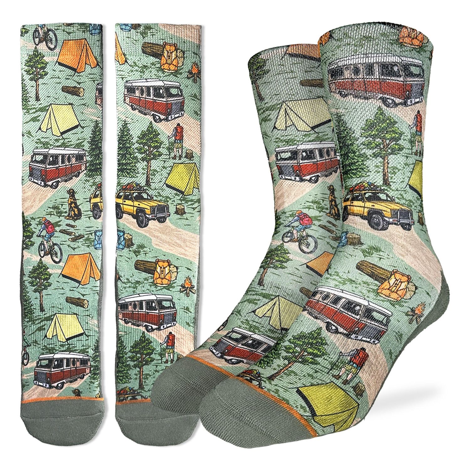 Good Luck Sock Vintage Camping Trip Socks Mens 8-13