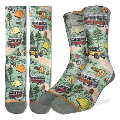 Good Luck Sock Vintage Camping Trip Socks Mens 8-13