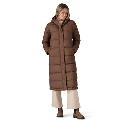 Patagonia W Silent Down Long Parka Berm Brown