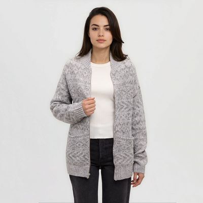 tentree W Garibaldi Jacquard Cardigan Lt Grey/Grey