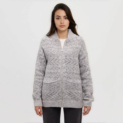 tentree W Garibaldi Jacquard Cardigan Lt Grey/Grey