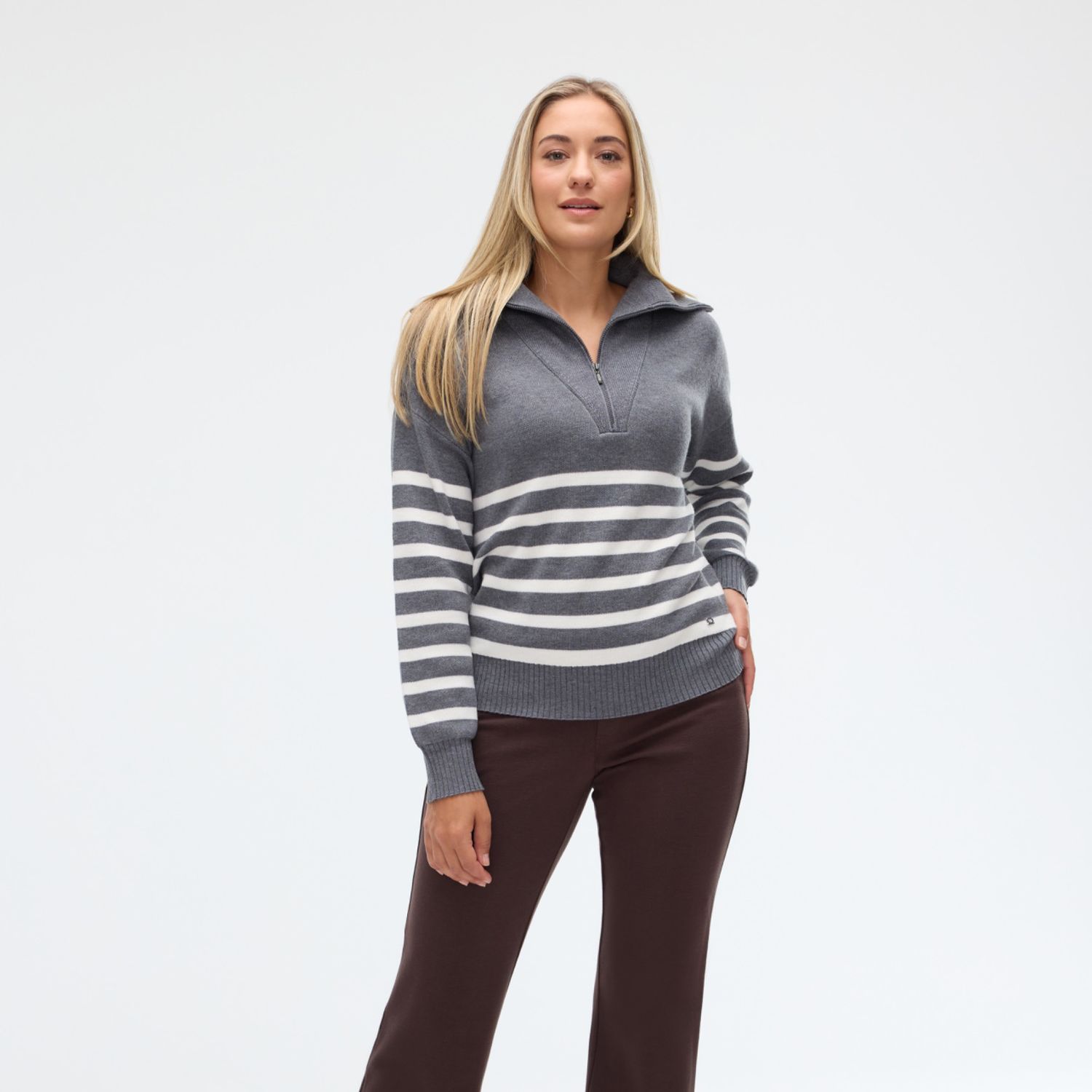FIG Zina 1/4 Zip Sweater - Shadow / White FIG Zina 1/4 Zip Sweater - Shadow / White