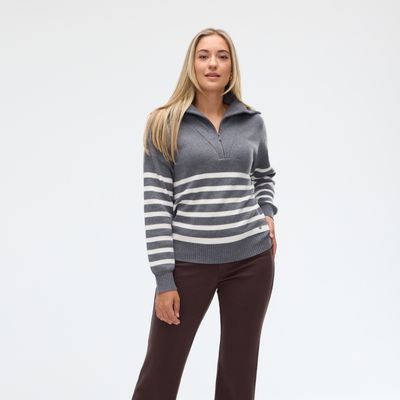 FIG Zina 1/4 Zip Sweater - Shadow / White
