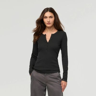 DU/ER W Ribbed Pima LS Henley Black