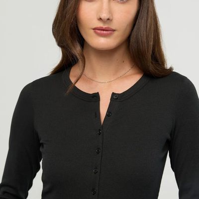 DU/ER W Ribbed Pima LS Henley Black