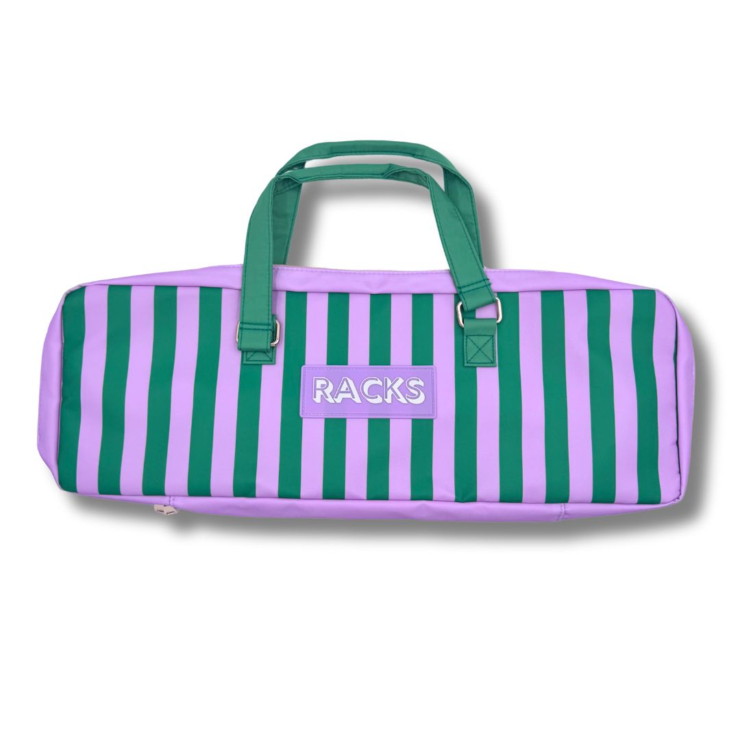 Mahjong Rack Bag  |  Fits 20" Racks + Folded Mat, Style & Color: Stripes- Purple & Green Rack Bag