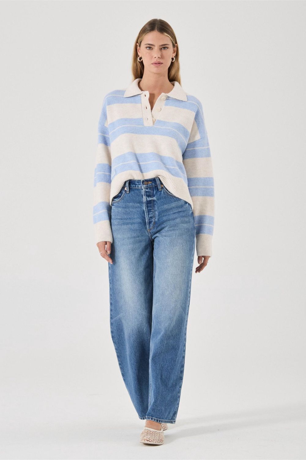 Rollas Sofia Stripe Polo - Soft Blue