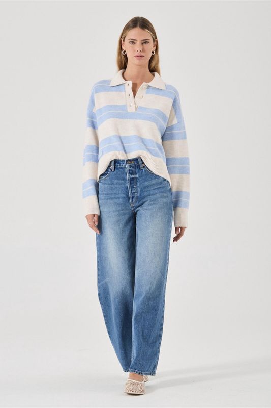 Rollas Sofia Stripe Polo - Soft Blue