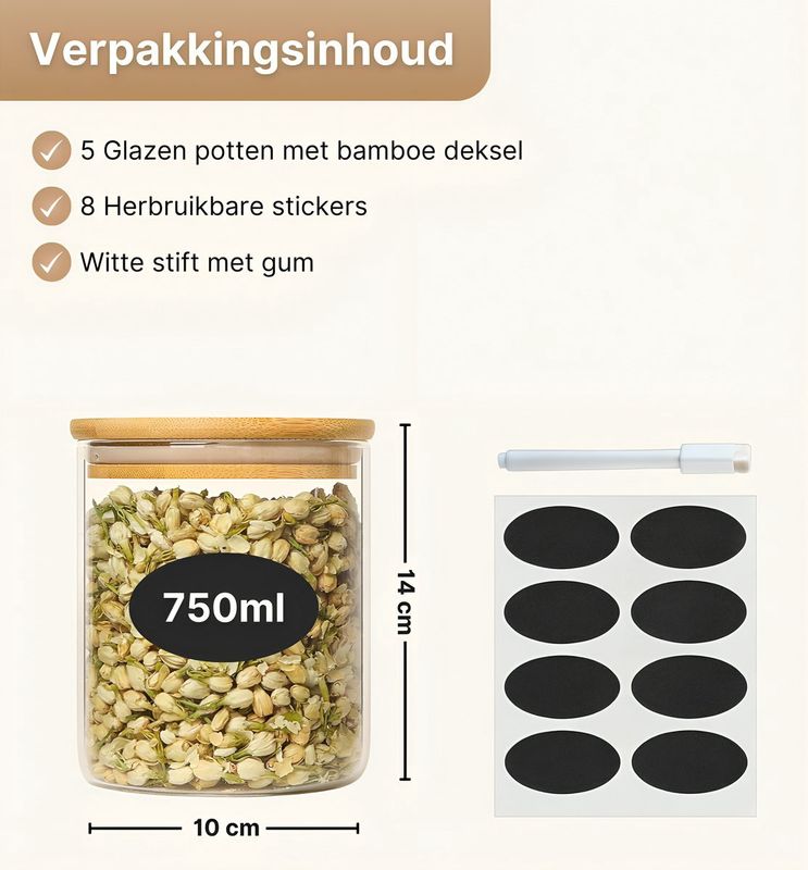 Glazen voorraadpotten - 750 ml