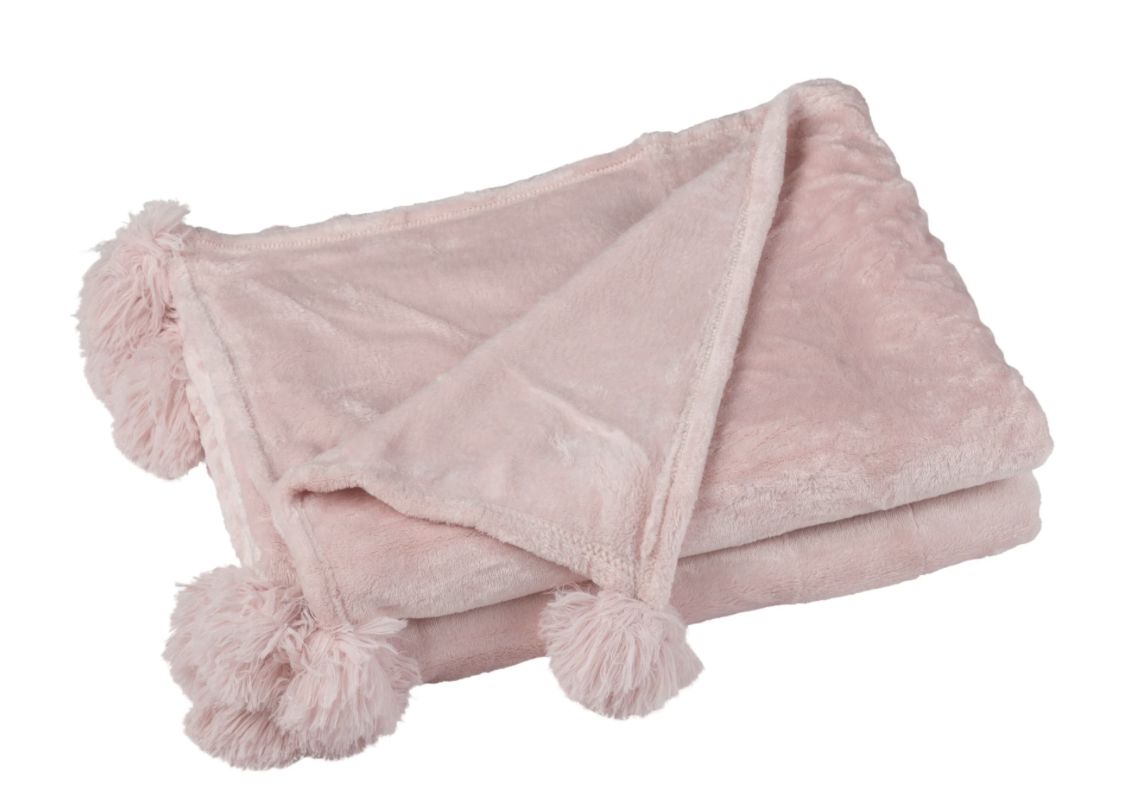 Plaid Pompon - diverse kleuren, Kleur: Roze