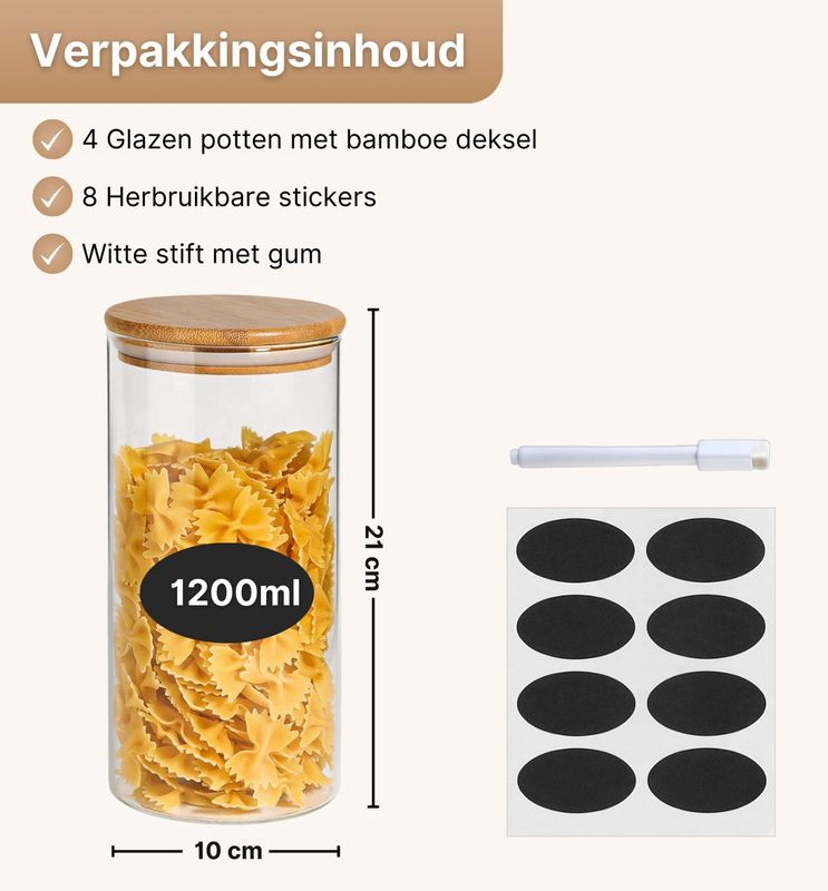 Glazen voorraadpotten - 1200ml
