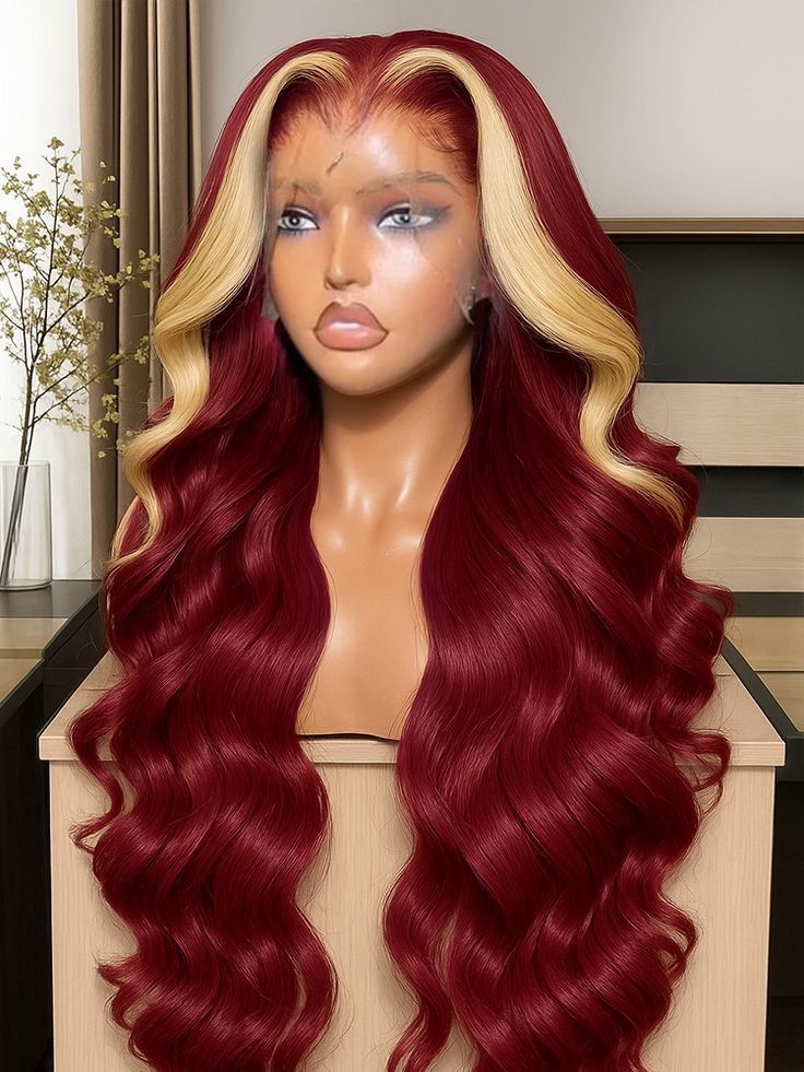 Burgundy 99J 613 Brazilian Human Hair Wig – 30 Inch, 13x4 Lace Front