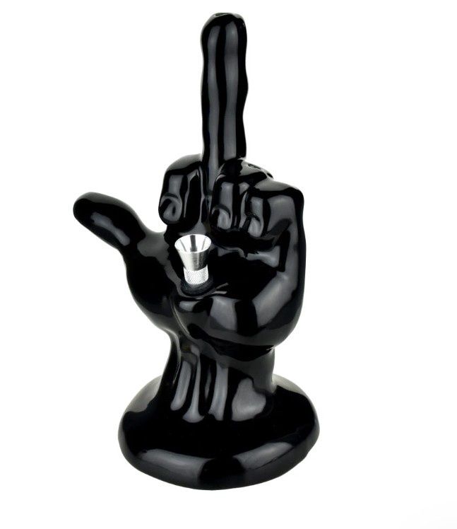 One-Fingered Salute Ceramic Water Pipe | 8.5" | Black