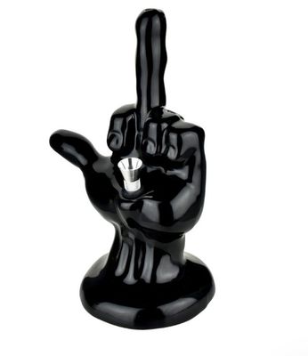 One-Fingered Salute Ceramic Water Pipe | 8.5" | Black