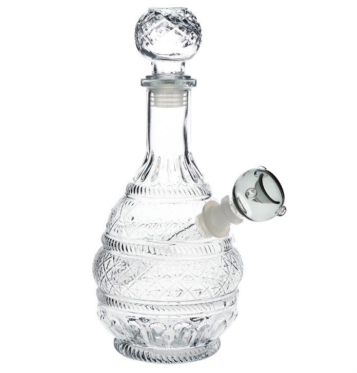 SeshGear Vintage Decanter Style Glass Water Pipe | Round Lotus | 10.75" | 14mm F