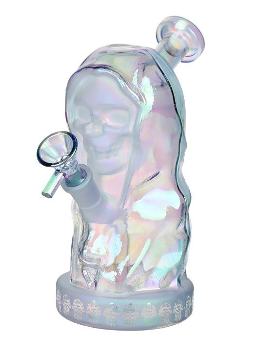 Hooded Skull Glass Water Pipe | 7.25" | 14mm F | Colors Vary
