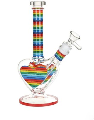 Rainbow Striped Heart Glass Water Pipe | 8.5" | 14mm F