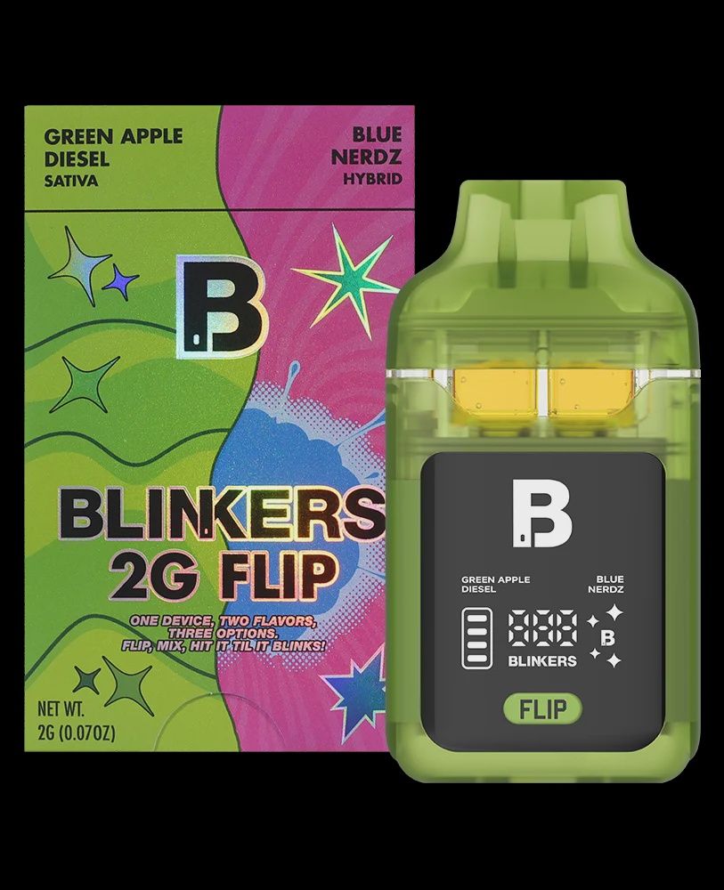 Blinkers | Green Apple Diesel / Blue Nerdz THC-P 2g Dual Tank Flip Vape