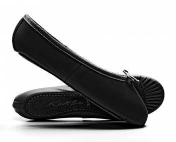 KATZ Full Sole Black Leather Ballet Shoes - WIDE FITTING