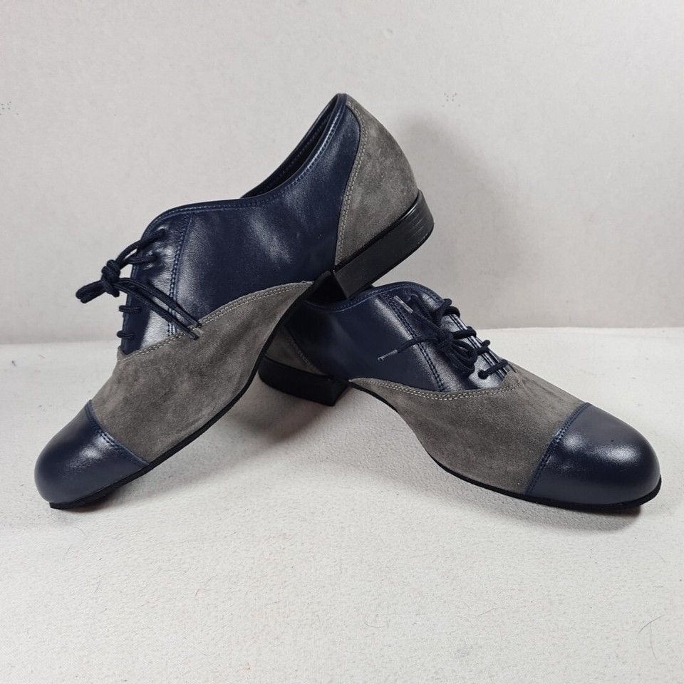 Mens Diamant Oxfords in Blue leather and Grey suede