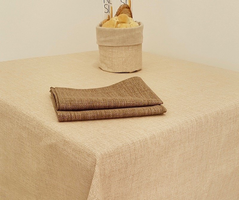 Tovaglia Quadrata Vinthera Antimacchia – 145x145 Cm, Cotone, Beige Con Dettaglio Blu – 4 Posti – Lavabile In Lavatrice – Stile Naturale