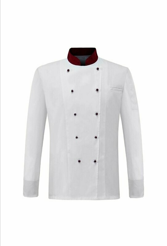 GIACCA CUOCO MILANO MANICA LUNGA BIANCA CON COLLETTO BORDEAUX
