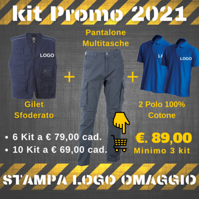 Kit Abbigliamento da Lavoro Pantalone-Gilet + 2 Polo. Stampa logo inclusa!