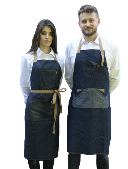 GREMBIULE DENIM LUNGO CON PETTORINA UNISEX GREMBIULE DENIM LUNGO CON PETTORINA UNISEX