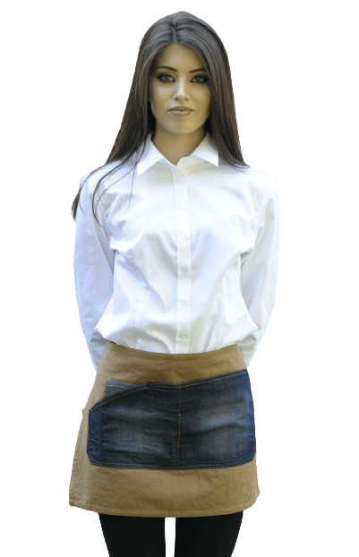 Grembiule barman corto beige  tasca Denim unisex