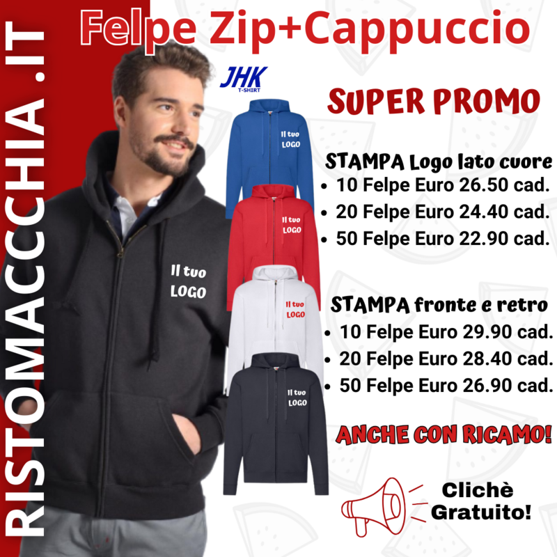 Felpa personalizzate cappuccio zip jhk